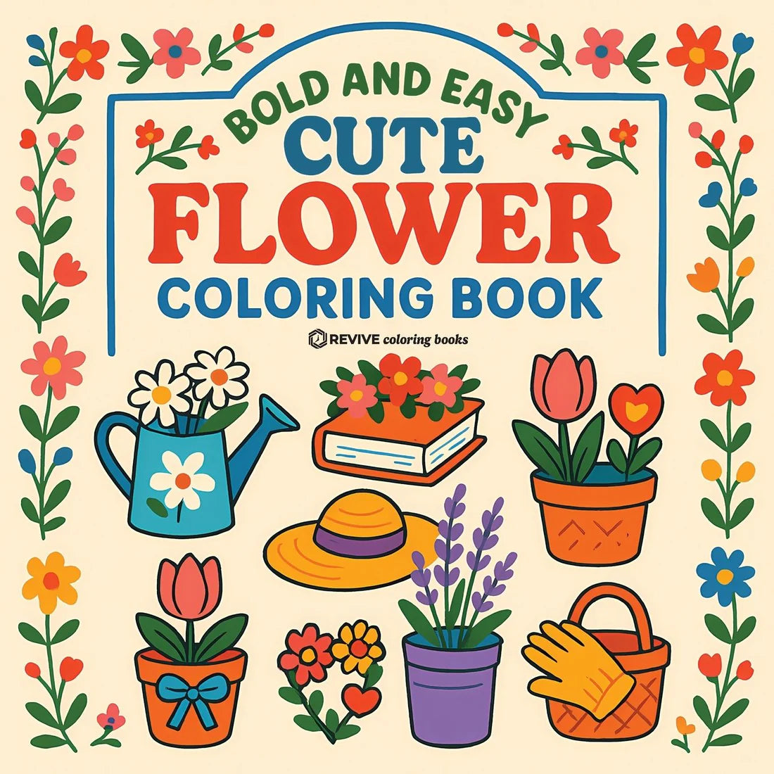 Bold & Easy Cute Flower Coloring Book: Fun & Relaxing Stress Relief Coloring By Revive Coloring Books