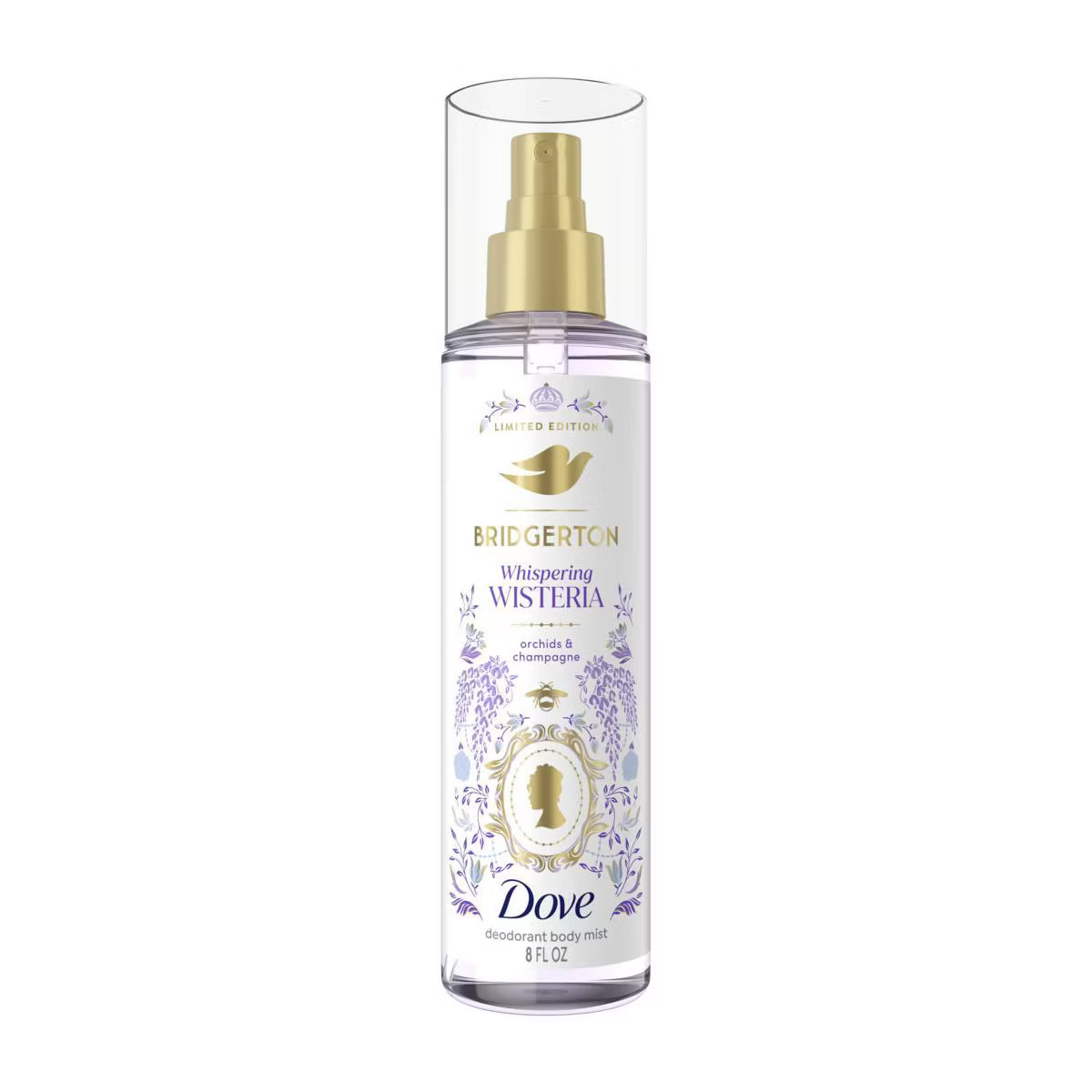 PREORDEN -Dove Beauty Limited Edition Bridgerton Body Mist - Whispering Wisteria - Orchids & Champagne Scent - 8oz- 2 A 4 SEMANAS EN LLEGAR