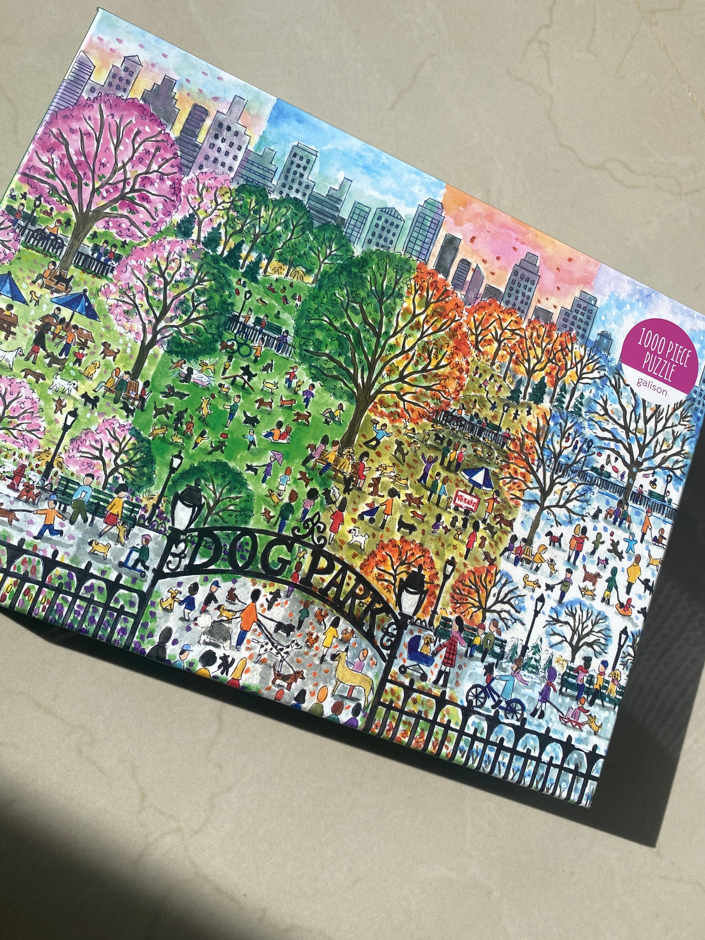 Michael Storrings Dog Park in Four Seasons 1000 Piece Puzzle