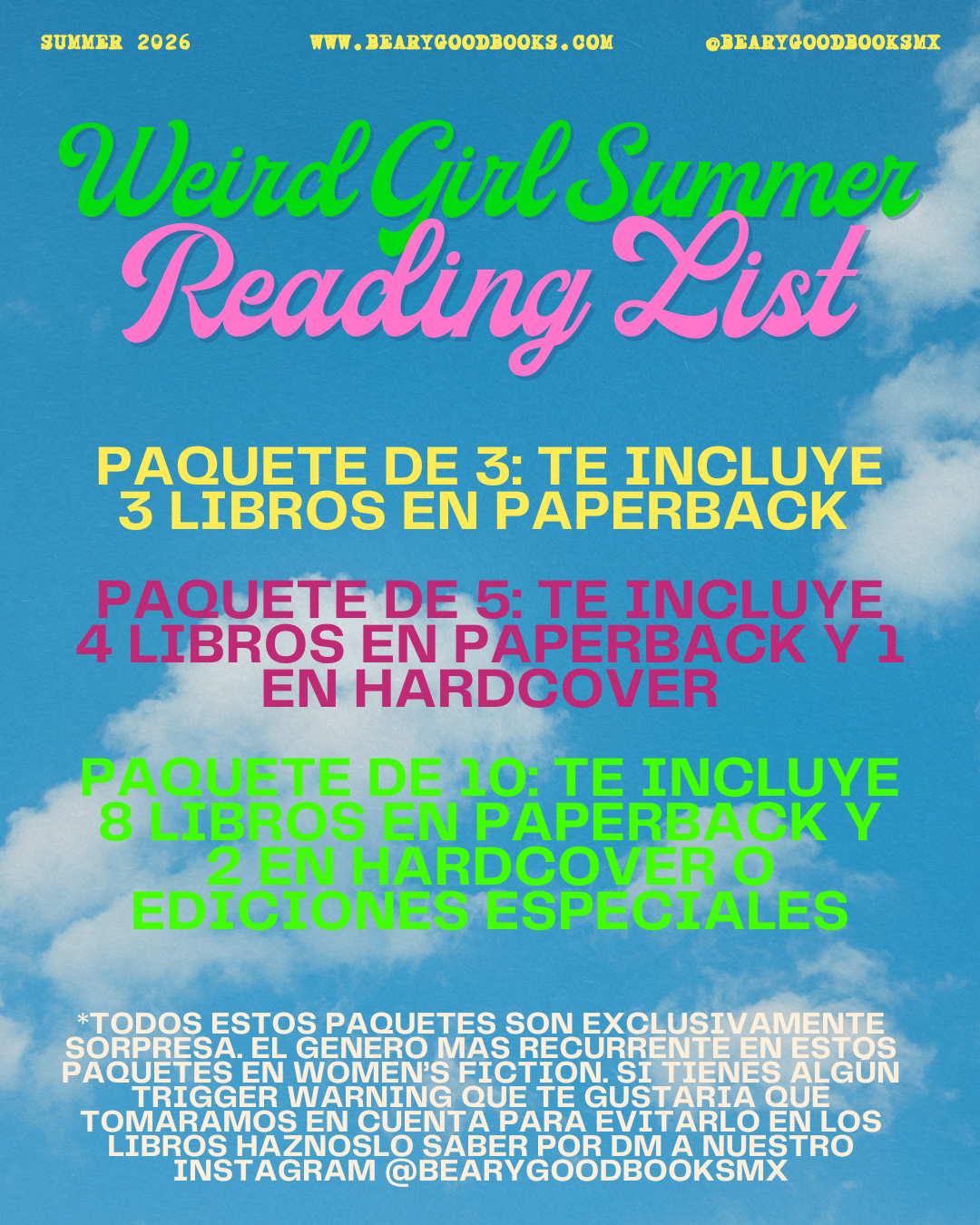 PRE-ORDEN- Weird Girl Summer Reading Lists SE ENVÍAN A INCIOS DEL VERANO