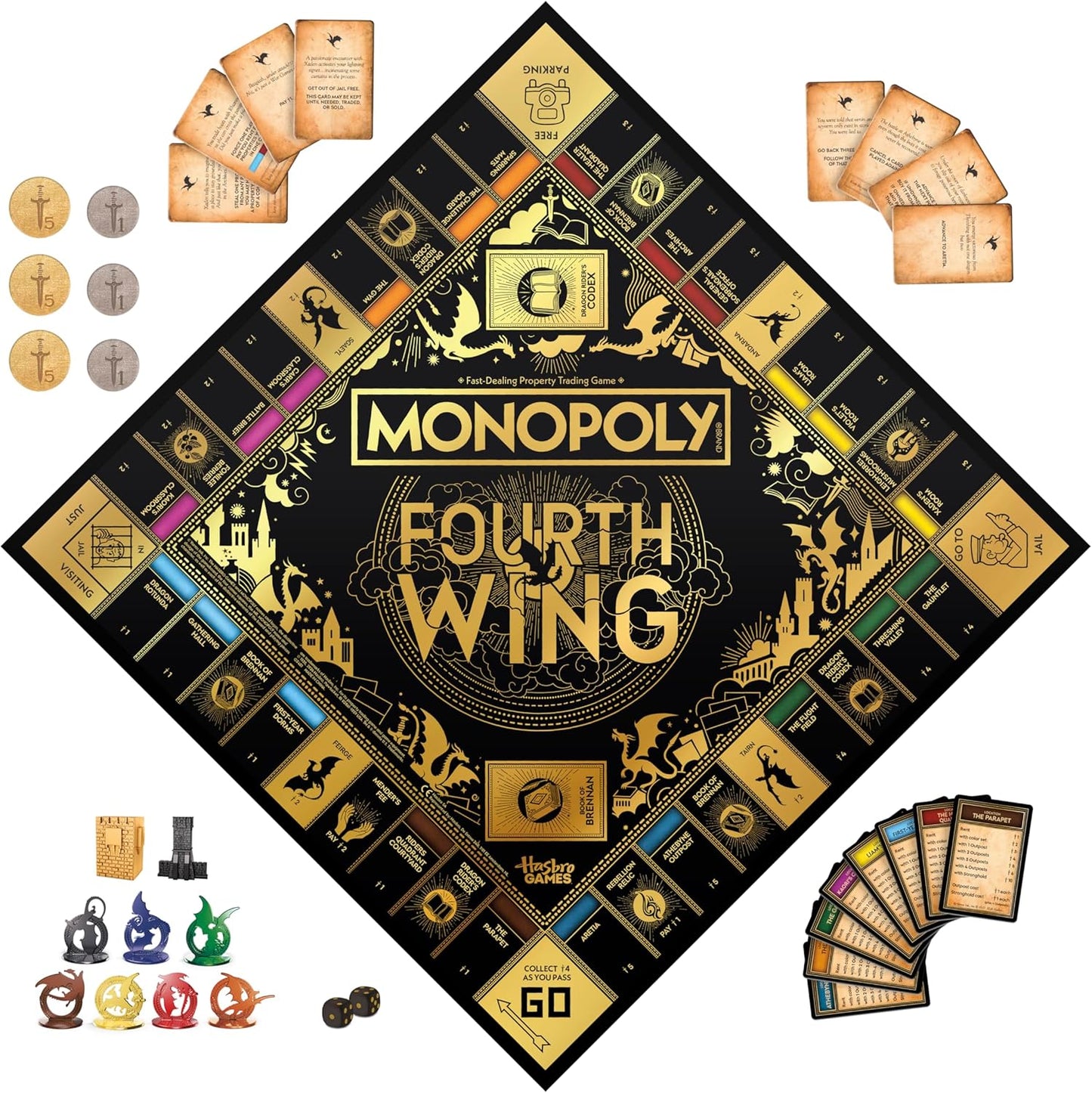 PRE ORDEN - Monopoly Fourth Wing Edition Board Game for Adults | Officially Licensed Game Inspired by the Empyrean Series, Book 1 | 2-6 Players - TARDA DE 2 A 4 SEMANAS EN LLEGAR A PARTIR DEL 15 DE JULIO