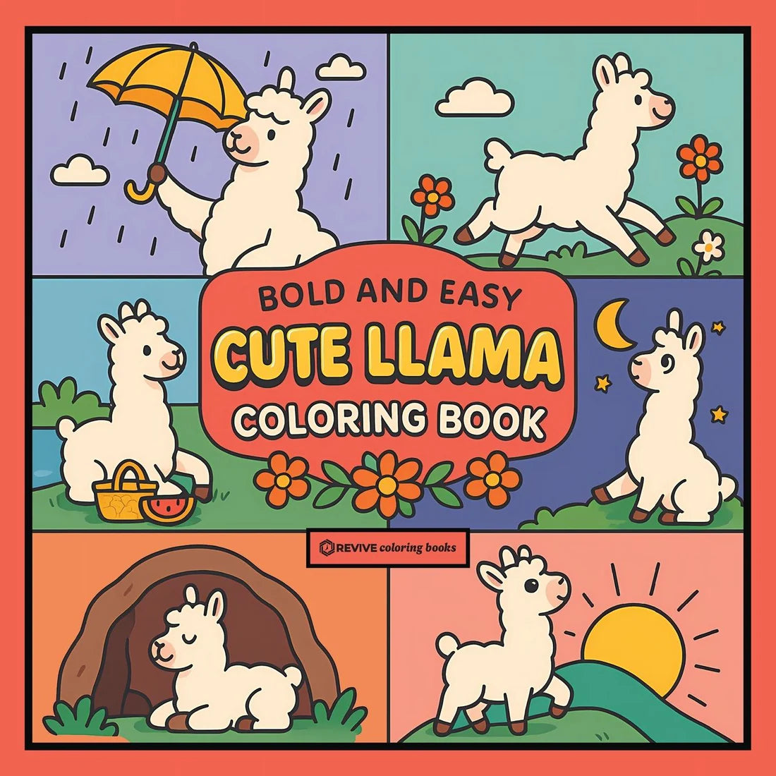 Bold & Easy Cute Llama Coloring Book: Fun & Relaxing Stress Relief Coloring By Revive Coloring Books