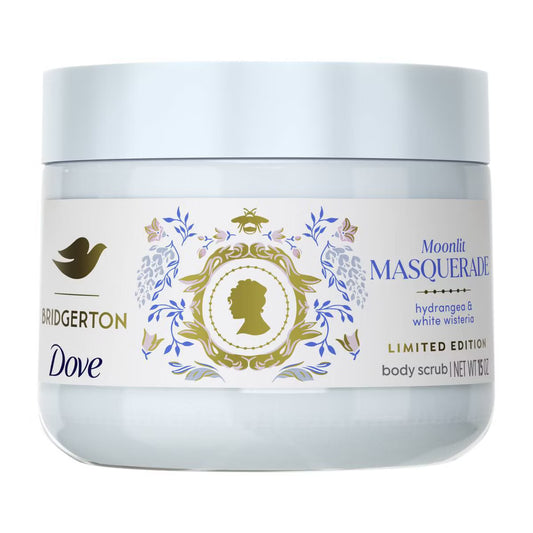 PREORDEN -Dove Beauty Limited Edition Bridgerton Body Scrub - Moonlit Masquerade - Hydrangea & White Wisteria Scent - 15oz- 2 A 4 SEMANAS EN LLEGAR