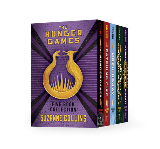 PRE-ORDEN- Hunger Games 5-Book Hardcover Box Set (The Hunger Games, Catching Fire, Mockingjay, The Ballad of Songbirds and Snakes, Sunrise on the Reaping) by Suzanne Collins TARDA DE 2-5 SEMANAS EN LLEGAR
