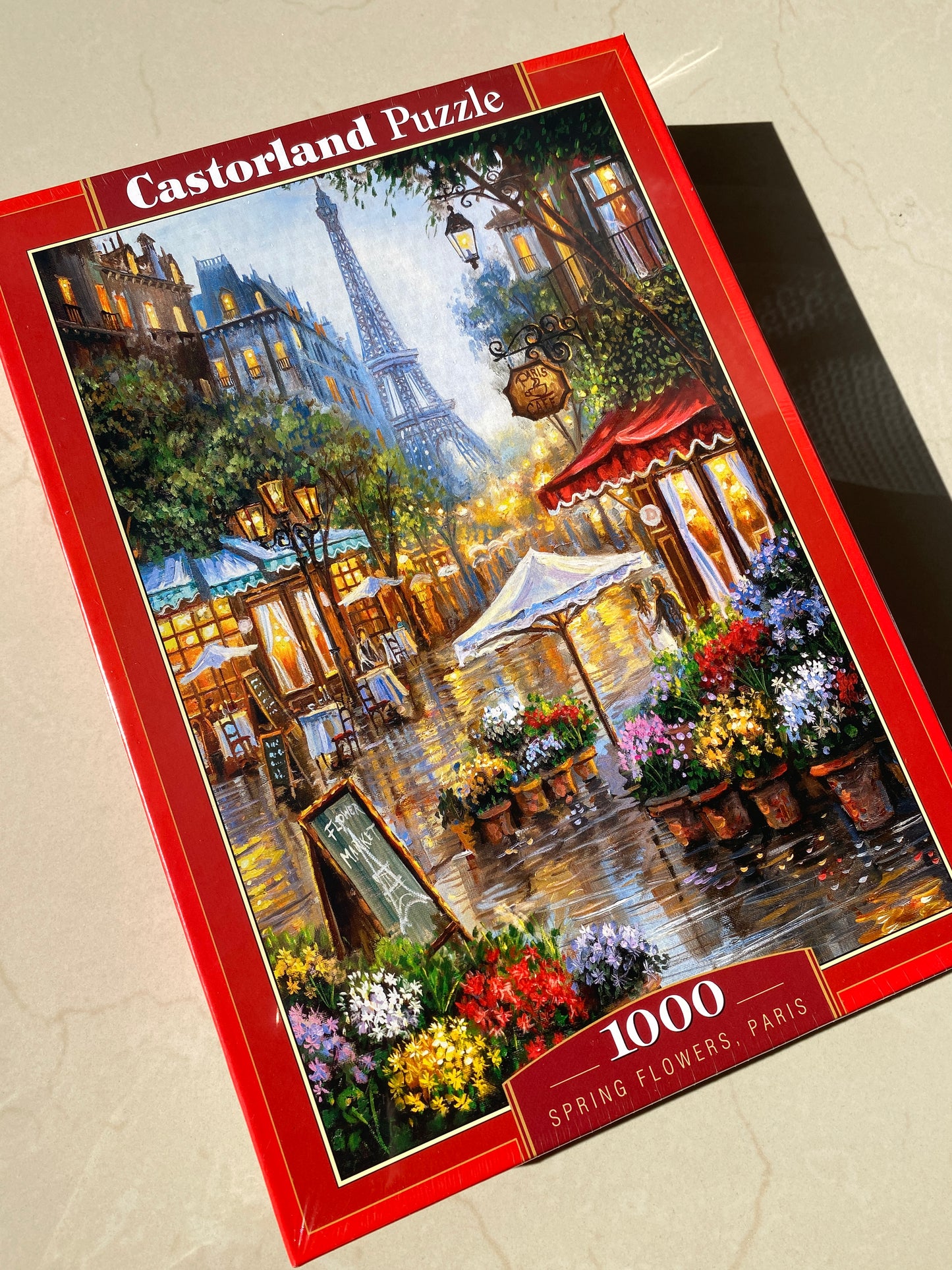 Castorland 1000 Piece Jigsaw Puzzle, Spring Flowers, Paris, France, Colorful Eiffel Tower and Café Puzzle, Adult Puzzle